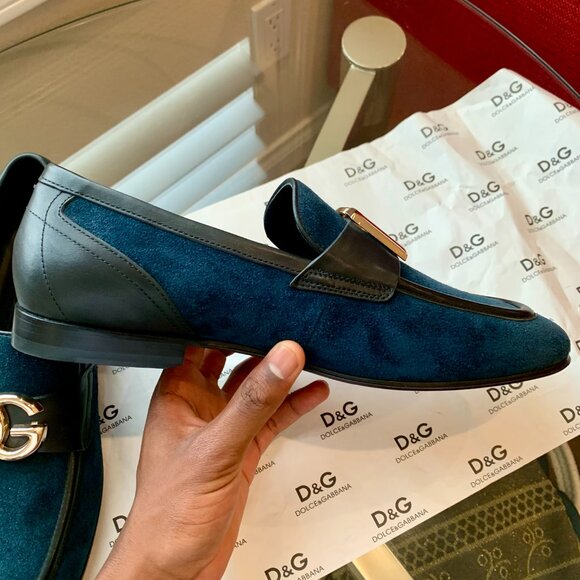 Dolce & Gabbana Men\'s Blue Suede & Leather Loafers, US 10, Brand New, No Box